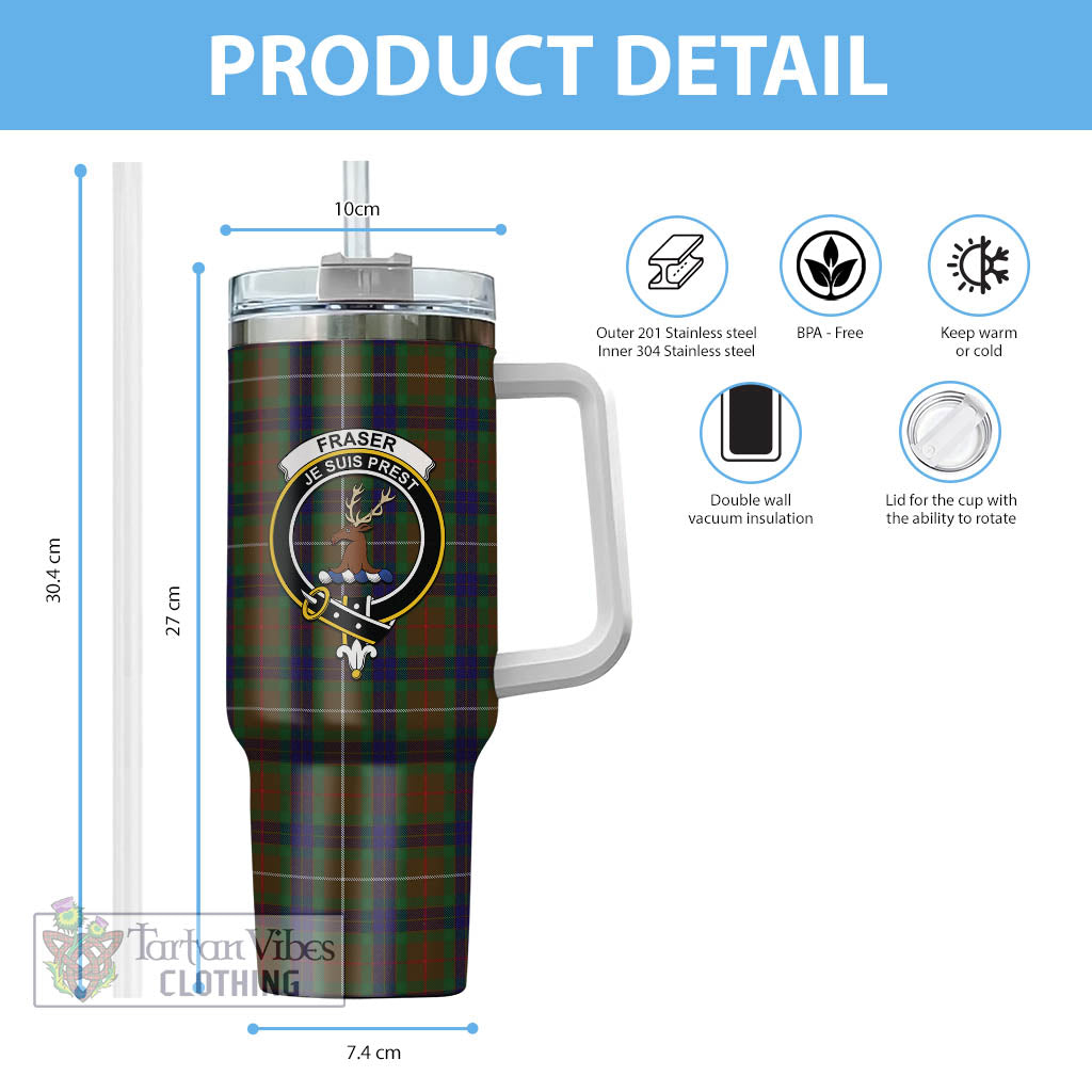 Tartan Vibes Clothing Fraser Hunting Tartan and Family Crest Tumbler with Handle