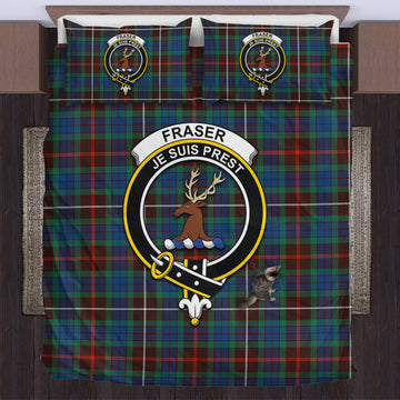 Fraser Hunting Ancient Tartan Bedding Set with Family Crest