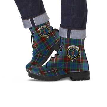 Fraser Hunting Ancient Tartan Leather Boots with Family Crest