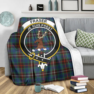 Fraser Hunting Ancient Tartan Blanket with Family Crest