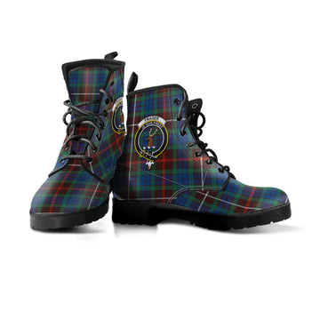Fraser Hunting Ancient Tartan Leather Boots with Family Crest