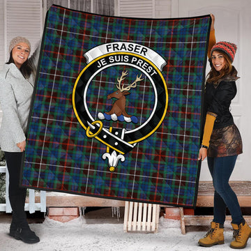 Fraser Hunting Ancient Tartan Quilt with Family Crest