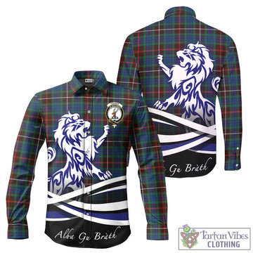 Fraser Hunting Ancient Tartan Long Sleeve Button Up Shirt with Alba Gu Brath Regal Lion Emblem
