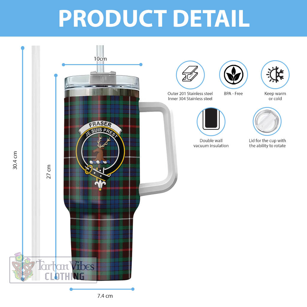 Tartan Vibes Clothing Fraser Hunting Ancient Tartan and Family Crest Tumbler with Handle