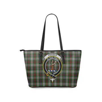 Fraser Hunting Dress Tartan Leather Tote Bag with Family Crest