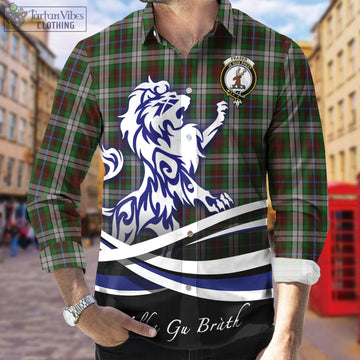 Fraser Hunting Dress Tartan Long Sleeve Button Up Shirt with Alba Gu Brath Regal Lion Emblem