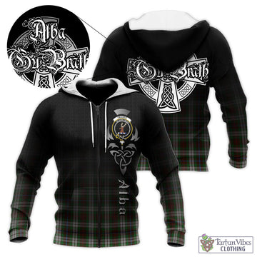 Fraser Hunting Dress Tartan Knitted Hoodie Featuring Alba Gu Brath Family Crest Celtic Inspired