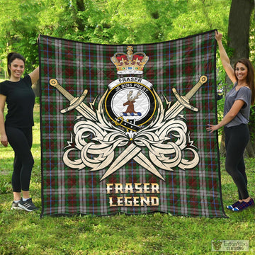 Fraser Hunting Dress Tartan Quilt with Clan Crest and the Golden Sword of Courageous Legacy