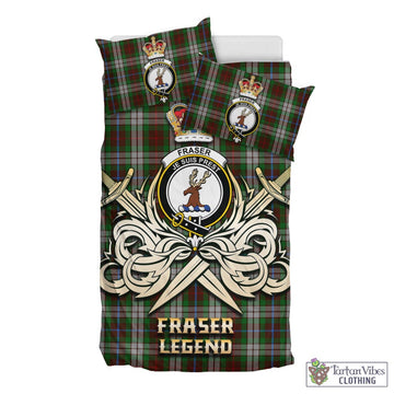 Fraser Hunting Dress Tartan Bedding Set with Clan Crest and the Golden Sword of Courageous Legacy