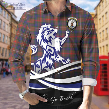 Fraser Hunting Modern Tartan Long Sleeve Button Up Shirt with Alba Gu Brath Regal Lion Emblem