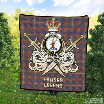 Fraser Hunting Modern Tartan Quilt with Clan Crest and the Golden Sword of Courageous Legacy