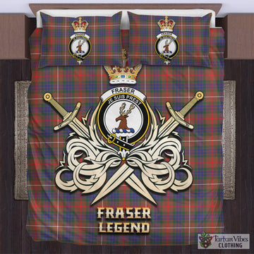 Fraser Hunting Modern Tartan Bedding Set with Clan Crest and the Golden Sword of Courageous Legacy