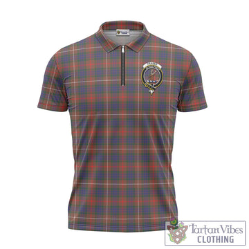 Fraser Hunting Modern Tartan Zipper Polo Shirt with Family Crest