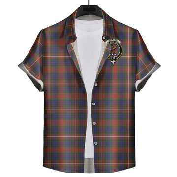 Fraser Hunting Modern Tartan Short Sleeve Button Down Shirt with Family Crest