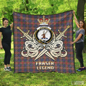 Fraser Hunting Modern Tartan Quilt with Clan Crest and the Golden Sword of Courageous Legacy
