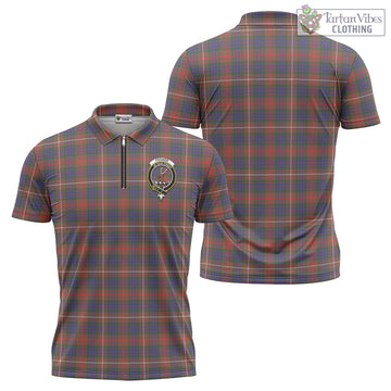 Fraser Hunting Modern Tartan Zipper Polo Shirt with Family Crest