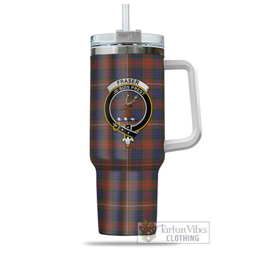 Fraser Hunting Modern Tartan and Family Crest Tumbler with Handle