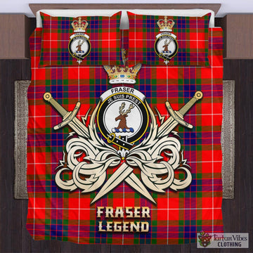 Fraser Modern Tartan Bedding Set with Clan Crest and the Golden Sword of Courageous Legacy