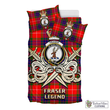 Fraser Modern Tartan Bedding Set with Clan Crest and the Golden Sword of Courageous Legacy