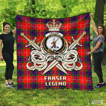 Fraser Modern Tartan Quilt with Clan Crest and the Golden Sword of Courageous Legacy