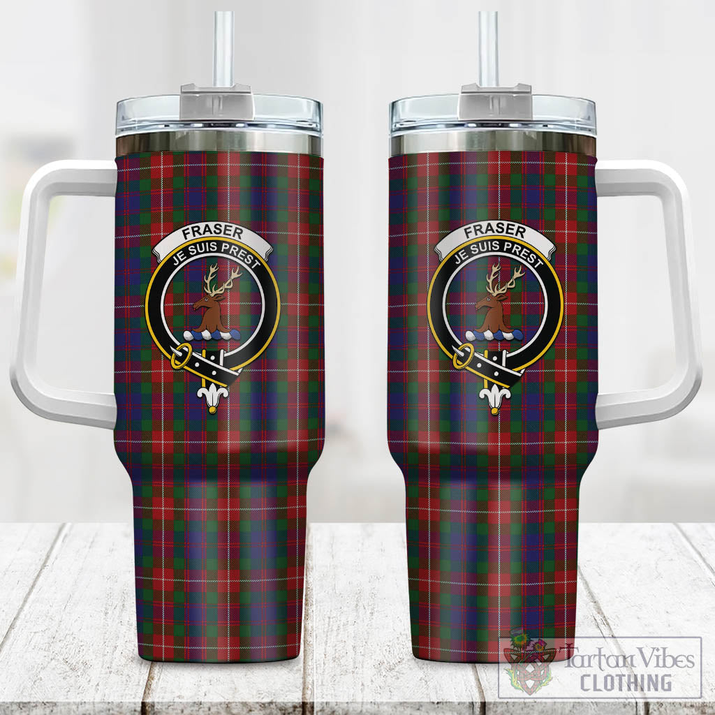 Tartan Vibes Clothing Fraser of Lovat Tartan and Family Crest Tumbler with Handle