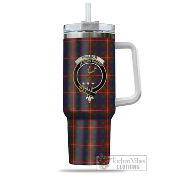 Fraser of Lovat Tartan and Family Crest Tumbler with Handle