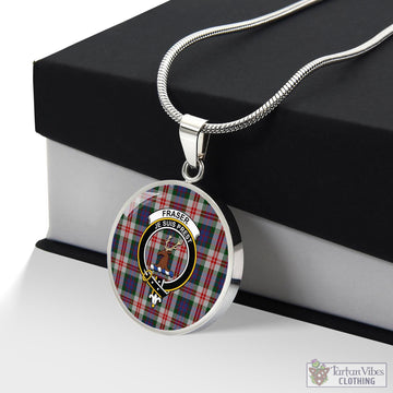 Fraser Red Dress Tartan Circle Necklace with Family Crest