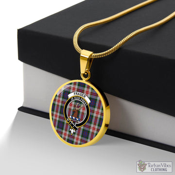 Fraser Red Dress Tartan Circle Necklace with Family Crest