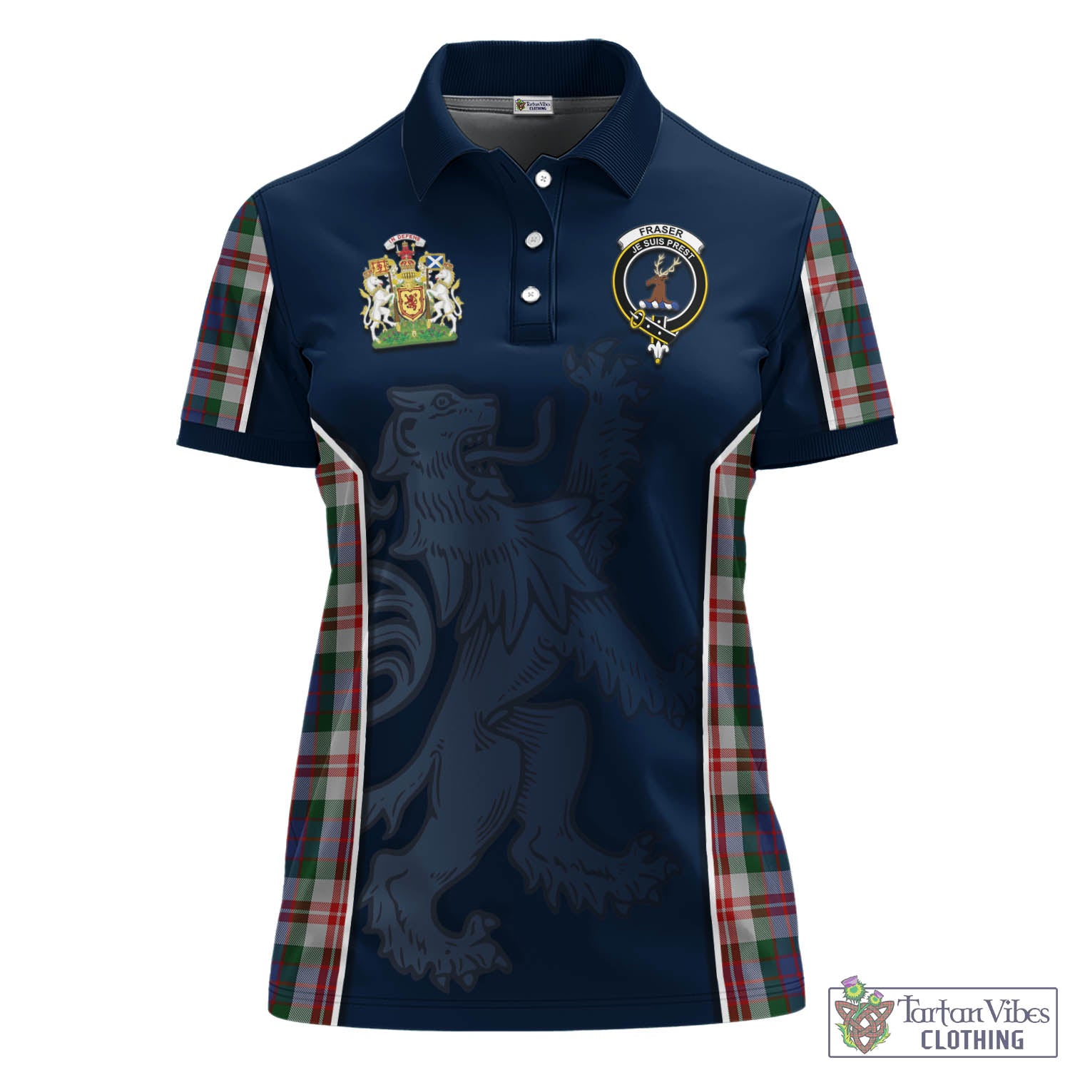 Tartan Vibes Clothing Fraser Red Dress Tartan Women's Polo Shirt with Family Crest and Lion Rampant Vibes Sport Style