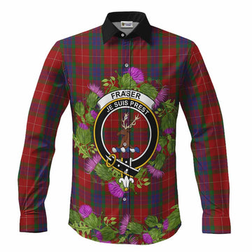 Fraser Scotland Tartan Crest Thistle Heritage Long Sleeve Button Shirts