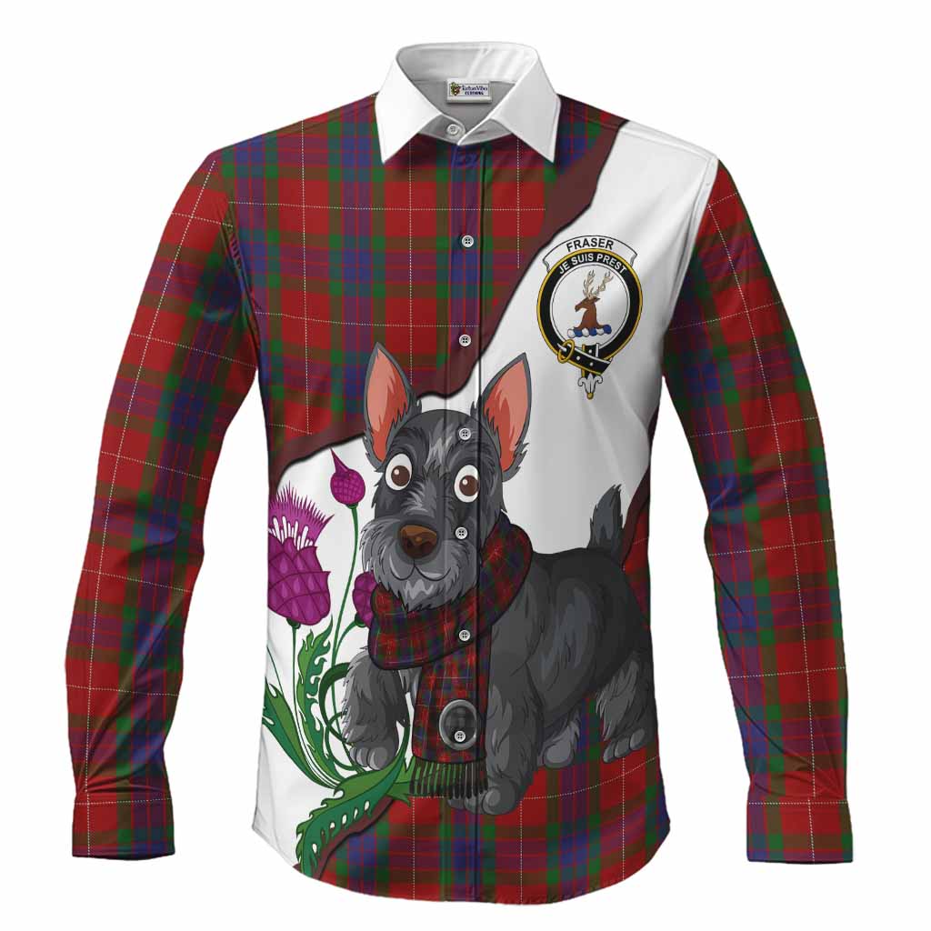 Fraser Scottish Terrier Tartan Crest Long Sleeve Button Shirts Thistle Heritage Art