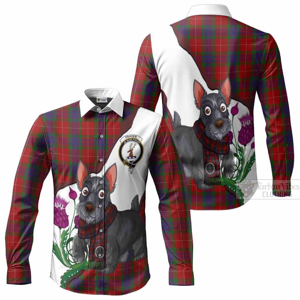 Fraser Scottish Terrier Tartan Crest Long Sleeve Button Shirts Thistle Heritage Art