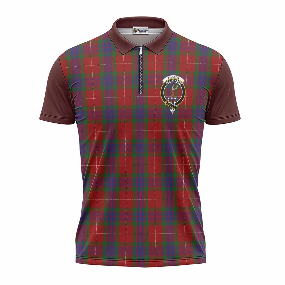 Fraser Tartan Accent Zipper Polo Shirt with Family Crest