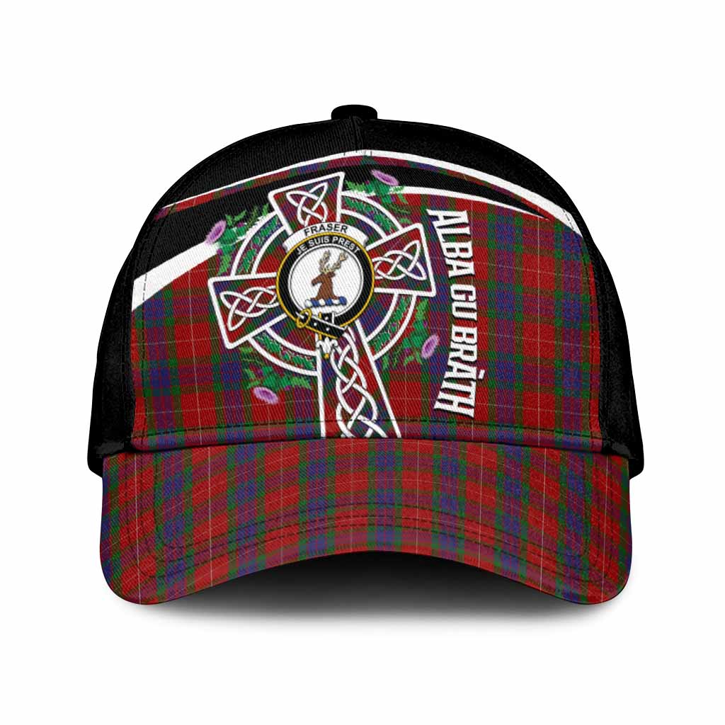 Fraser Tartan Crest Classic Cap Scottish Thistle Celtic Cross Alba Gu Brath Classic Cap Universal Fit - Tartan Vibes Clothing