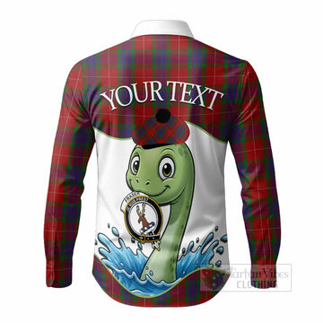 Fraser Tartan Crest Cute Nessie Long Sleeve Button Shirts Scottish Loch Ness Monster