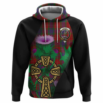 Fraser Tartan Crest Hoodie Celtic Cross Thistle Flowers