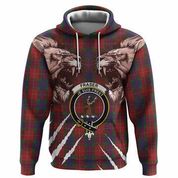 Fraser Tartan Crest Hoodie Ferocious Lion Style