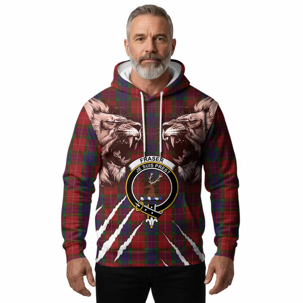 Fraser Tartan Crest Hoodie Ferocious Lion Style