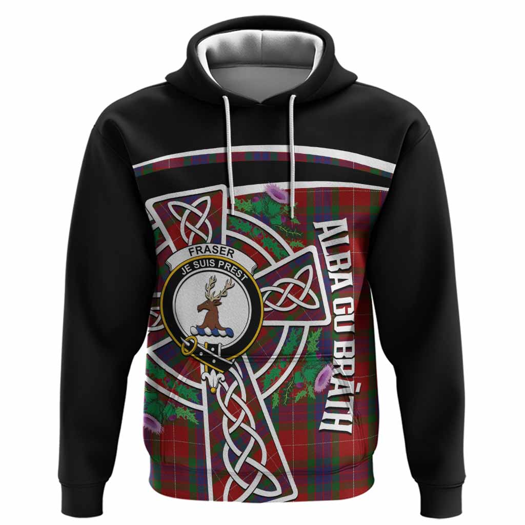 Fraser Tartan Crest Hoodie Scottish Thistle Celtic Cross Alba Gu Brath