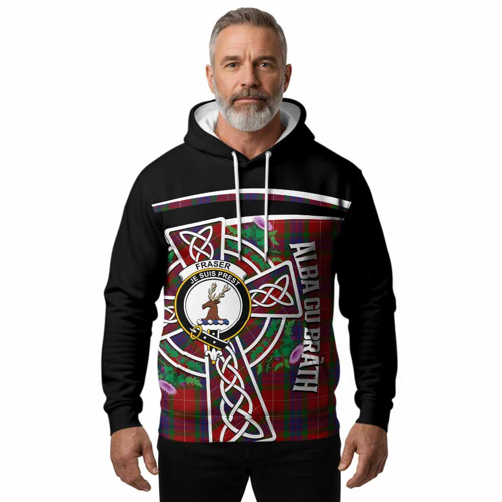Fraser Tartan Crest Hoodie Scottish Thistle Celtic Cross Alba Gu Brath