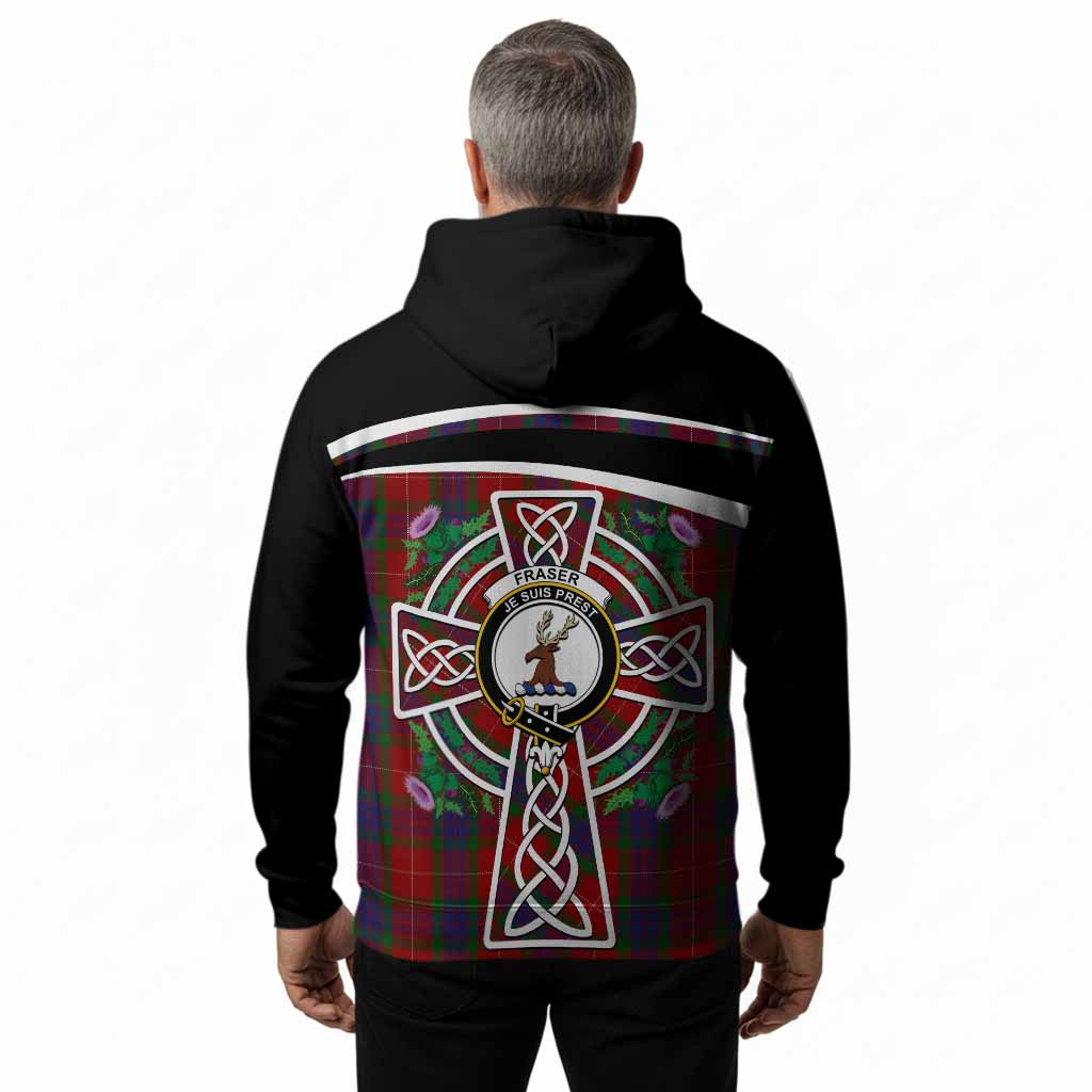 Fraser Tartan Crest Hoodie Scottish Thistle Celtic Cross Alba Gu Brath