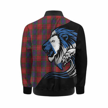 Fraser Tartan Crest Kid Bomber Jacket Scottish Golden Lions Wave Flow
