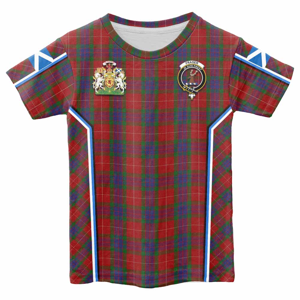 Fraser Tartan Crest Kid T-shirt Scotland Coat of Arm Flag Style - Tartan Vibes Clothing