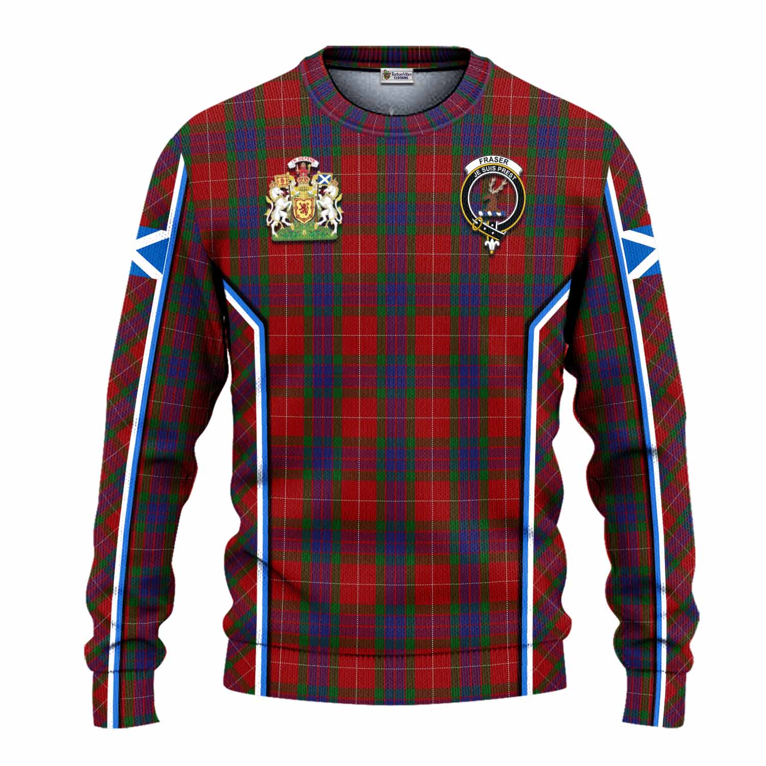 Fraser Tartan Crest Knitted Sweater Scotland Coat of Arm Flag Style - Tartan Vibes Clothing