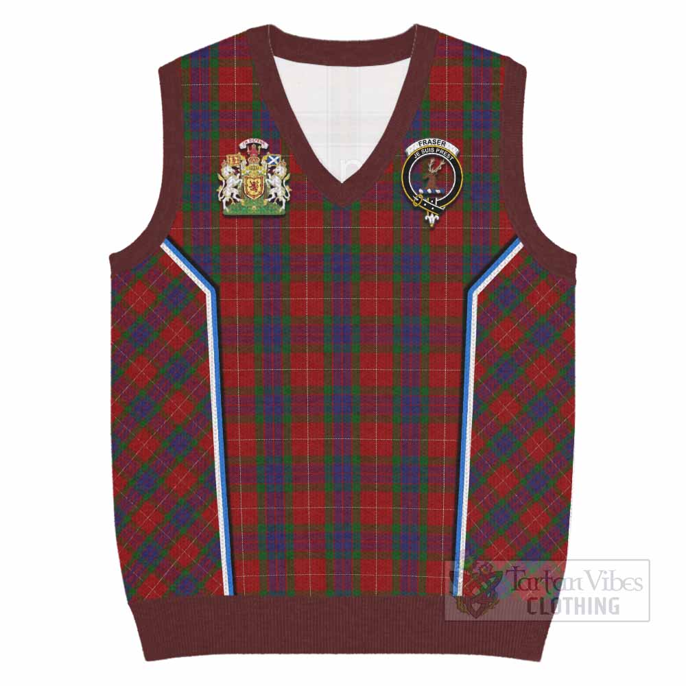 Fraser Tartan Crest Knitted V-Neck Vest Scotland Coat of Arm Flag Style - Tartan Vibes Clothing