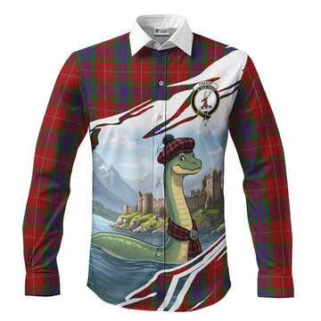 Fraser Tartan Crest Loch Ness Monster Scottish Heritage Art Long Sleeve Button Shirts