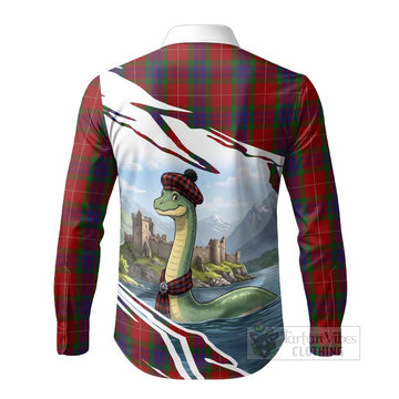 Fraser Tartan Crest Loch Ness Monster Scottish Heritage Art Long Sleeve Button Shirts