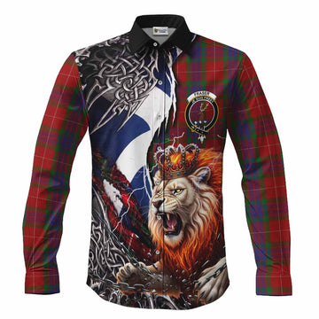 Fraser Tartan Crest Long Sleeve Button Shirts Heritage Flag Grunge Celtic Knot and Lion Rampant