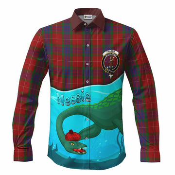 Fraser Tartan Crest Long Sleeve Button Shirts Nessie Under Water