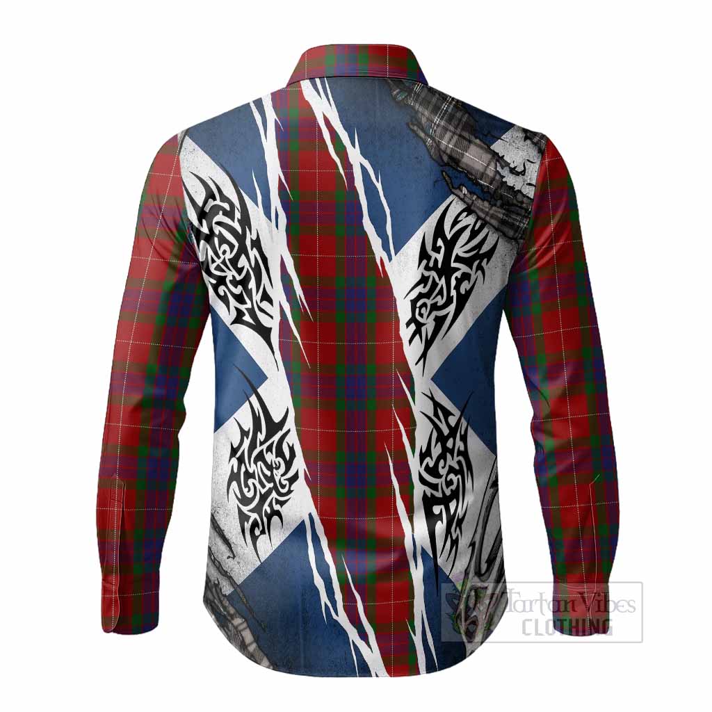 Fraser Tartan Crest Long Sleeve Button Shirts Scotland Flag Ripped Tribal Design